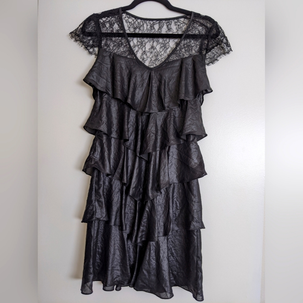 BCBG Maxazria ruffle black dress with lace